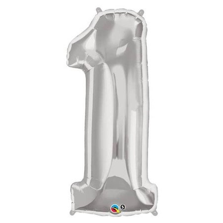 MAYFLOWER DISTRIBUTING Qualatex 87811 38 in. Number 1 Silver Super Shape Foil Balloons 87811